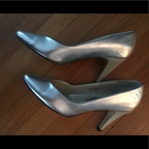 Silver high heel shoes